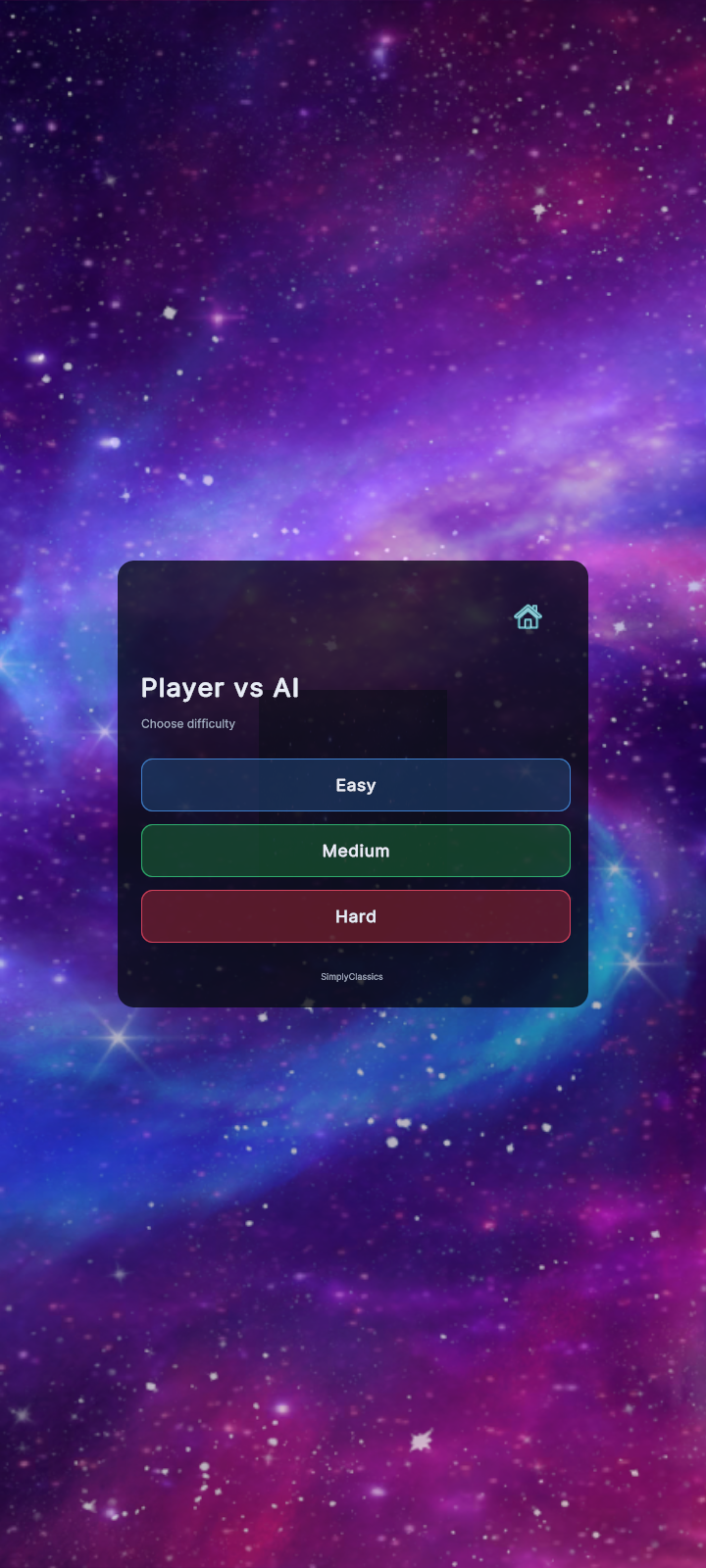 GalacTicTacToe AI difficulty selection screen